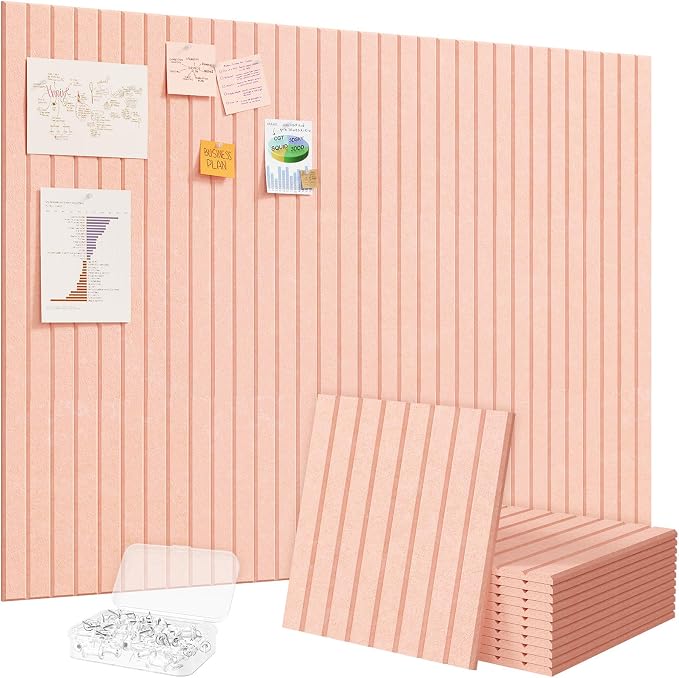 Lifewit Large Felt Bulletin Board with Self-Adhesive 48" x 36" - 12 Pack | Cork Board for Walls Alternative, Notice Boards with 50 Pushpins, Bulletin Board for Classroom Home Office Decor, Pink