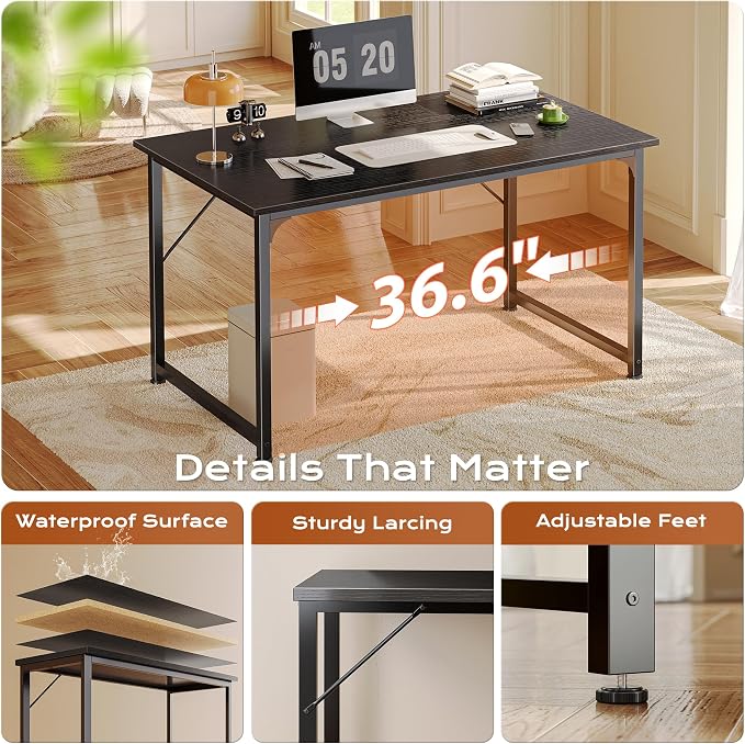 40 X 24 Inch Computer Desk with Deeper Desktop, Gaming Office Writing Work Desk for Home Office, Study, Bedroom, Work from Home Desk, Metal Frame, Black