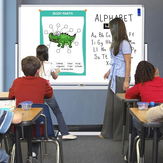 Double Sided Rolling Whiteboard 60 x 48 inch, Large Mobile Whiteboard Magnetic Dry Erase Board Easel Standing Board on Wheels for Office, School, Home, 2 Eraser, 6 Markers, 20 Magnets