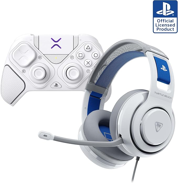 Bundle of Turtle Beach Atlas 200 Wired Gaming Headset Officially Licensed for PS5 & PS4 - White + Victrix Pro BFG Reloaded Wireless Gaming Controller Officially Licensed for PS5, PS4, PC - White