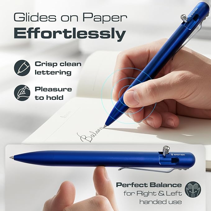BASTION Bolt Action Pen, Aluminum Blue, Premium Metal Writing Pen, EDC