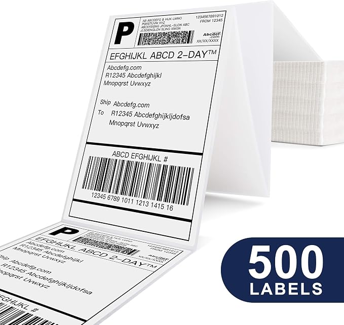 POLONO 4x6 Thermal Labels Fanfold, 500 Shipping Labels for Label Printer | Commercial Grade, No BPA or BPS, Print Clear and Sharp, Direct Thermal Shipping Labels Compatible with Thermal Printer