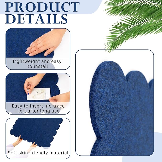 Mooliwe Scalloped Felt Bulletin Cork Board Foldable Dark Blue 36 * 24 Inch | 3' x 2' Trifold, Self Adhesive, Picture Vision Board, Cork Alternative for Wall, Pin Bulletin Decorative for Office Bedroom