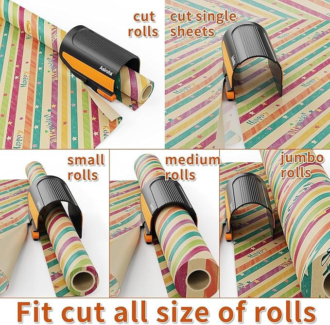 2 PC Wrapping Paper Cutter with 3 Replaced Blade, Adapt for Any Diameter Wrapping Paper Roll, Antislip Silicone Hold Touch Surface, Cut Efficient Straight Easily & Safely on Christmas