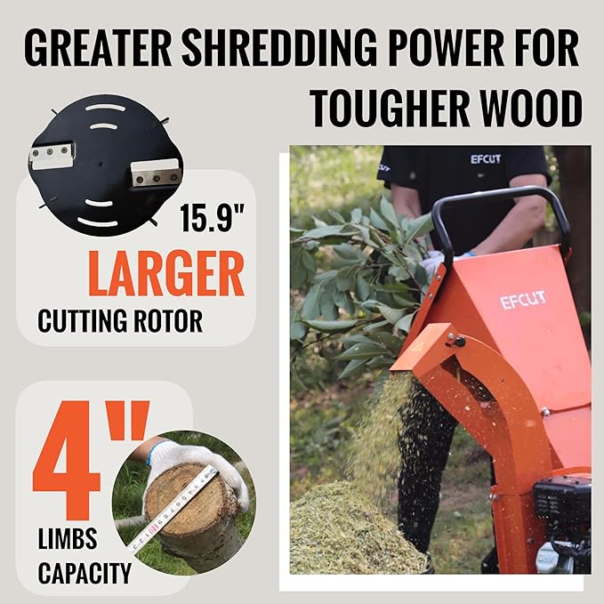 C40 Wood Chipper 4" inch Max Diameter Capacity 9 HP 274cc Gas Powered Engine Heavy Duty Shredder Mulcher