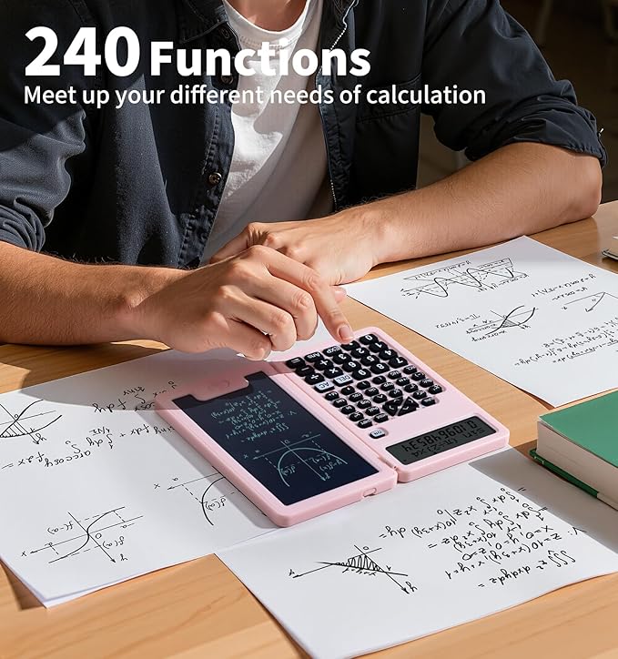 Scientific Calculators for Students, Office Desktop Calculators, 240 Computing Functions, Pink Cute Small Calculator with Notepad, Ideal for Middle High School Students and Teachers (Pink)