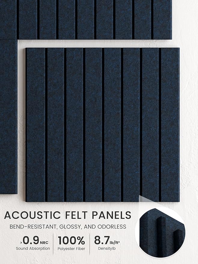 Bumusty Large Cork Board Alternative-48 x 36" Felt Bulletin Board Tiles, with 30 Pushpins, 70 Adhesive Tabs, 12-Pack Slat Wall Paneling, Cork Boards for Office Push Pin Board Felt Board-Carbon Blue
