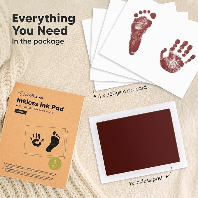 1-Pack Inkless Baby Hand and Footprint Kit - Mess Free Ink Pad for Newborn Keepsake, Dog Nose & Paw Print Kit, Clean Touch Ink Pad for Baby Hand & Footprints, Ideal New Mom Gifts (Auburn, Jumbo)