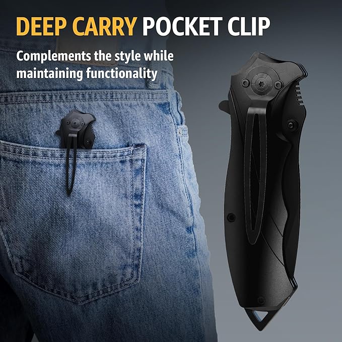 Pocket Knife for Men - Best Knife with Glass Breaker and Pocket Clip - Cool Folding Knives for Tactical, EDC, Camping - Multifunction Bike Tools - Birthday Gifts for Husband, Boyfriend, Dad 6495 B