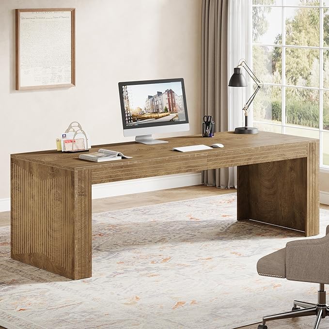 Tribesigns 79-Inch Extra Long Desk, Two Person Double Desk for Home Office, Wooden Long Computer Desk Writing Table for Office, Natural Oak