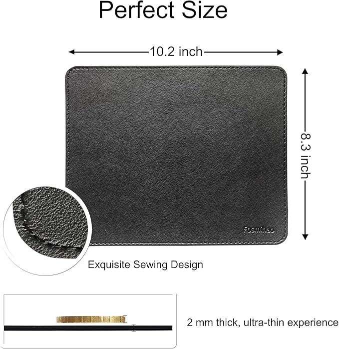 Leather Mouse Pad - Wood Mouse Pad, Double Side Mouse Pad with Stitched Edge, Waterproof Ultra Thin Mouse Pad for Computers, Laptop, Office & Home, 10.2 x 8.3 Inch, 1 Pack (Black)