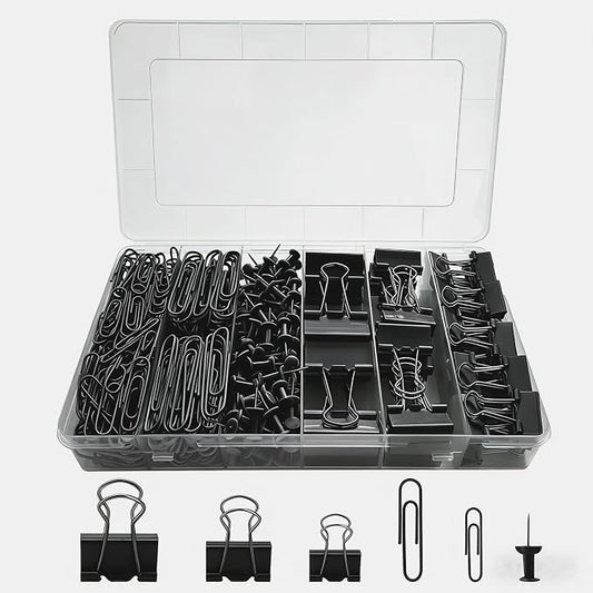 282 Pcs Black Office Clips Set Binder Clips and Paper Clips Push Pin Colored Assorted Sizes Small Medium Large for Home School Office Supplies