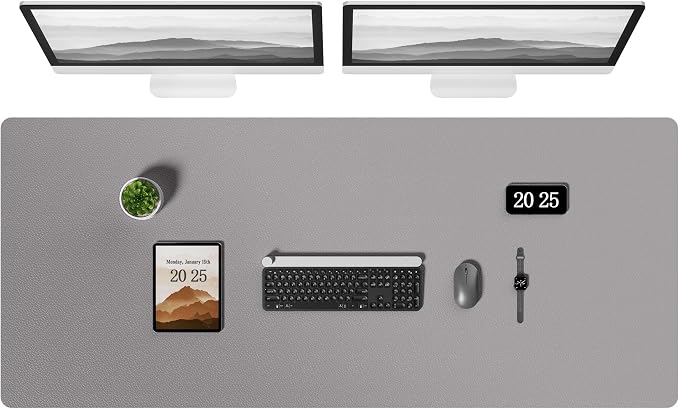 Aothia Leather Desk Pad Protector, Office Desk Mat, Large Mouse Pad, Laptop Desk Pad, Non-Slip PU Leather Desk Blotter, Waterproof Desk Writing Pad for Office and Home (Light Grey, 55" x 24")