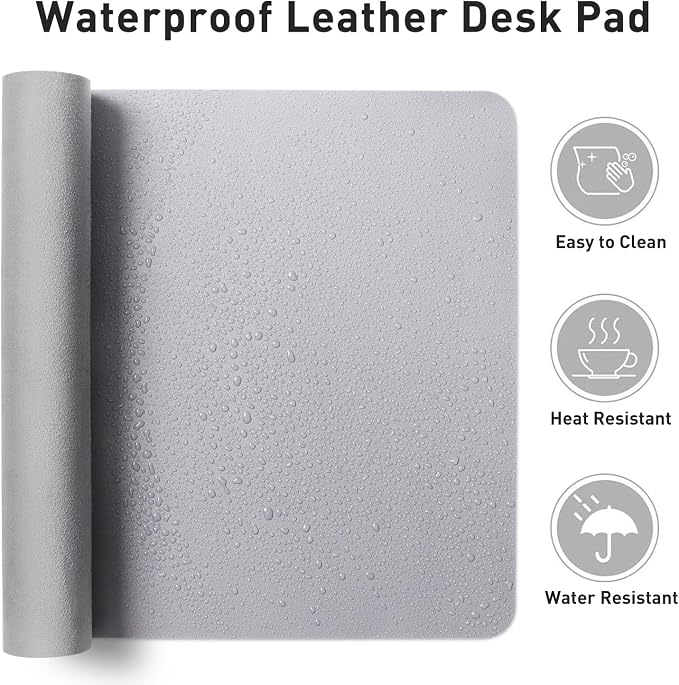 Aothia Faux Leather Desk Mat - Non-Slip PU Leather Desk Blotter, Waterproof Writing Surface, Large Desk Pad for Office & Home (Smoky Lavender, 55" x 24")