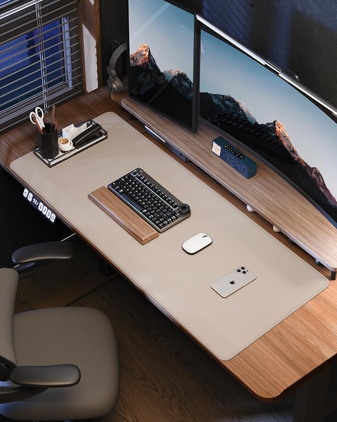 AFIING Extra Large Desk Mat - 55"x 17" Non-Slip Desk Pad for Office and Home - Ideal for Large Mouse Pad and Desk Mats on Top of Desks(Beige)