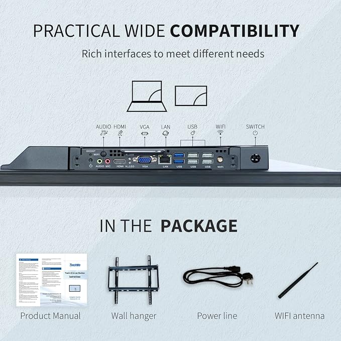43 inch Interactive Touchscreen Monitor, Smart Board with 16:9 Display 1080P, Win-11 Electronic Whiteboard Touchscreen PC for Office and Classroom, Core i7 RAM 8G & ROM 512G