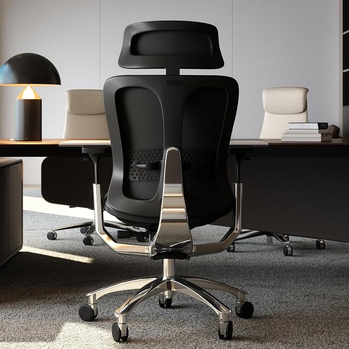 TOMU Genuine Leather Office Chair - Ergonomic Executive Office Chair for Boss and Manager, with Adjustable armrest, Headrest, Lumbar Support and Reclining Back- Luxury and Commercial