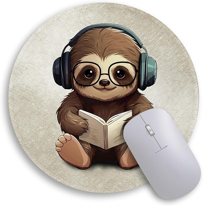 Immaturus Cute Sloth Mouse Pad, Small Mousepad for Desk Gaming Work Office | 8.6" x 8.6", Mini Travel, Home Decor Desk Accessories, Round, Non-Slip Base, for Wireless Mouse Laptop Computer, Mouse Mat