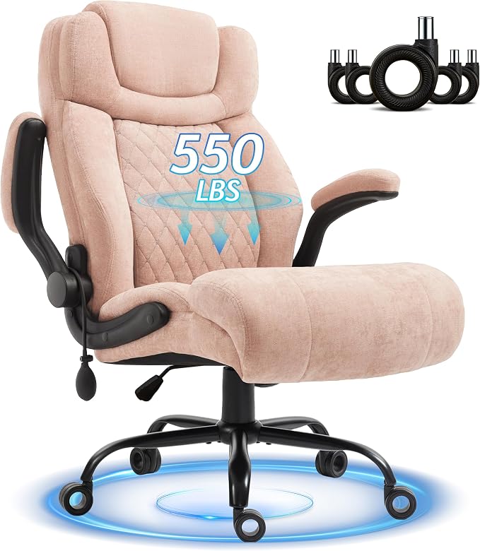 Office Chair, Big and Tall Executive Chair with Air-Lumbar Support, Breathable Desk Computer Chair with Adjustable Flip-up Armrests, Wide Cushion Seat Swivel Home Office Chair