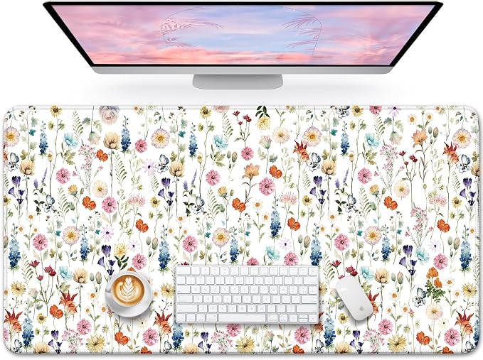 Large Desk Mat, Extended Mouse Pad for Desktop, 31.5" x 11.8" | Wildflowers Extended Desk Pad with Non-Slip Rubber Base and Smooth Surface for Work, Gaming, Office and Home