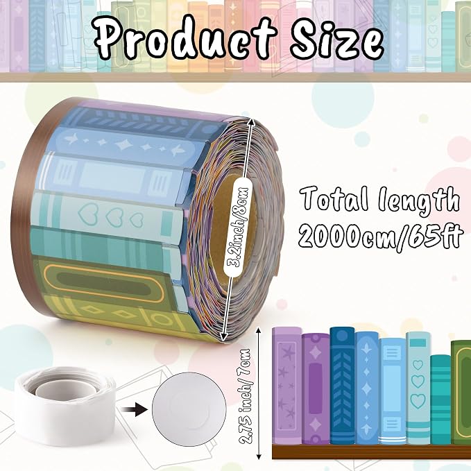 BeYumi Colorful Bookshelf Border Trim - 65ft Back to School Books Rolled Border Trim Bookshelf Bulletin Board Set Library Classroom Office Chalkboard Kindergarten Elementary Home Wall Party Decoration