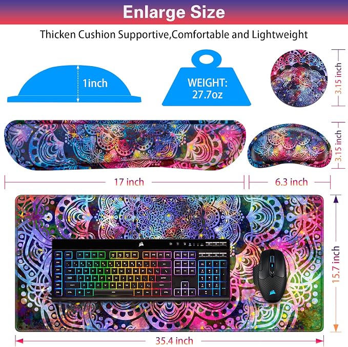 Canjoy Desk Mat with Wrist Rest, Keyboard and Mouse Pad Wrist Support Pad ﻿ | 4-in-1 Big Large Mouse Pad(35.4×15.7in) + Keyboard Wrist Rest + Coaster, Extended Keyboard Mat Computer Desk Pad Memory Foam