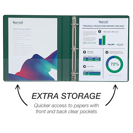 Samsill Durable 1 inch 3 Ring Binder, D Ring Binder, 100% Recycled Chipboard, Green, 4 Pack