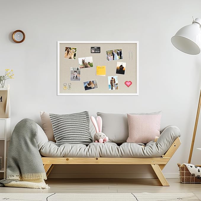 DAHAPYBOO Cork Board with Linen White,Bulletin Board 30"x20" | Hanging Corkboards for Office Home School Message Board or Vision Board Decoration