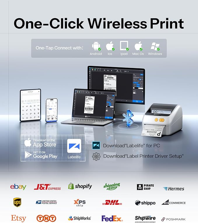Phomemo Shipping Label Printer with Screen and Built-in Label Bin | D421R 4x6 Bluetooth Thermal Printer with RFID Auto Detection, Real-time Paper Display, Compatible with iPhone, Android