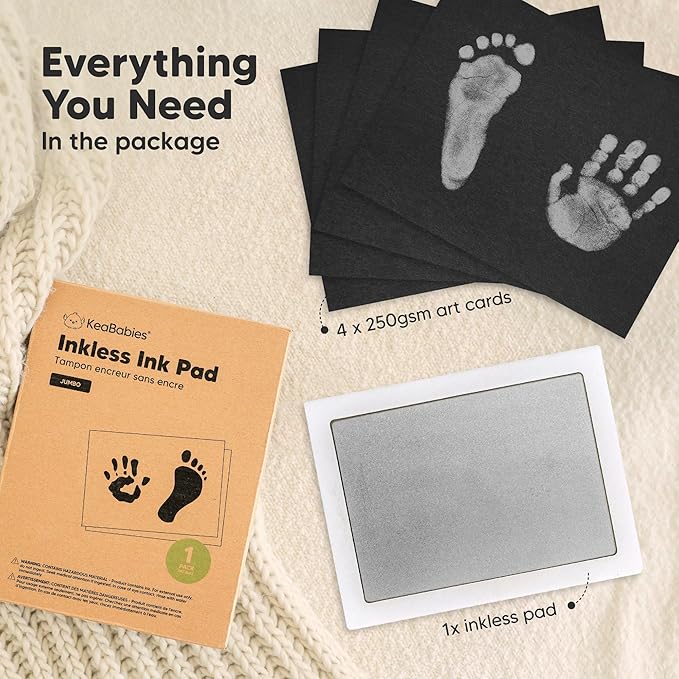 1-Pack Inkless Baby Hand and Footprint Kit - Mess Free Ink Pad for Newborn Keepsake, Dog Nose & Paw Print Kit, Clean Touch Ink Pad for Baby Hand & Footprints, Ideal New Mom Gifts (Silver, Jumbo)
