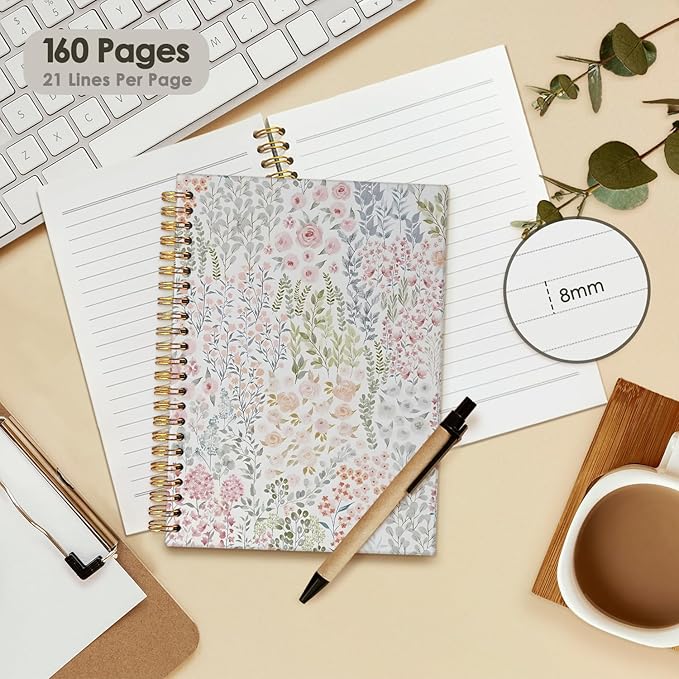 Cute Notebook, Aesthetic Spiral Notebook Journal for Women | Floral Pastel Pretty Hardcover Spiral Notebook for School, Pink Journal for Teen Girls Nurses Teacher 5.5x8.3