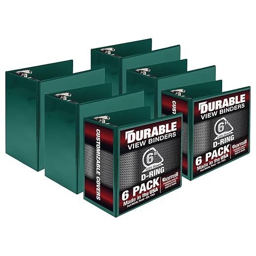 Samsill Durable 6 inch 3 Ring Binder, Locking D Ring 100% Recycled Chipboard, Green, 6 Pack