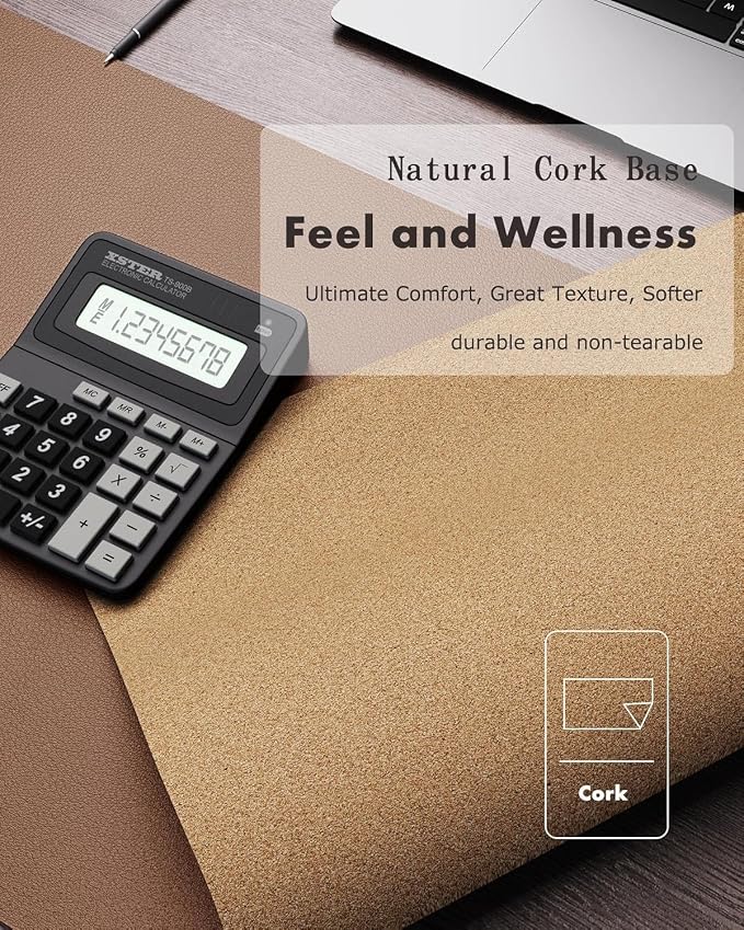 YSAGi Double-Sided Cork PU Leather Waterproof Desk Pad Protector for Office | 23.6"x13.7", Coffee, Fits Mouse & Keyboard,Scratch & Stain Desk Protection,Non-Slip