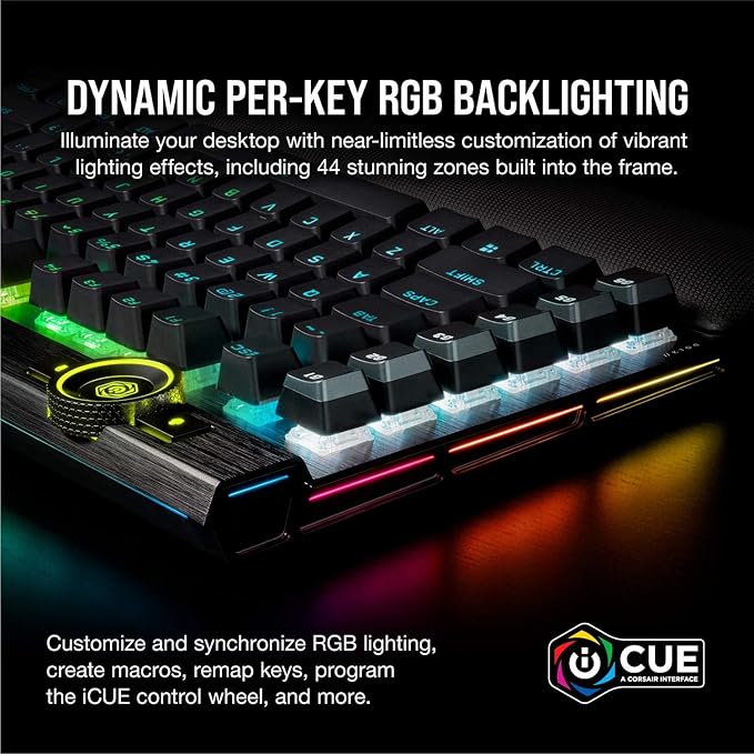 Corsair K100 RGB Optical-Mechanical Wired Gaming Keyboard - QWERTY US Layout, OPX Switches - PBT Double-Shot Keycaps - Elgato Stream Deck and iCUE Compatible - Black