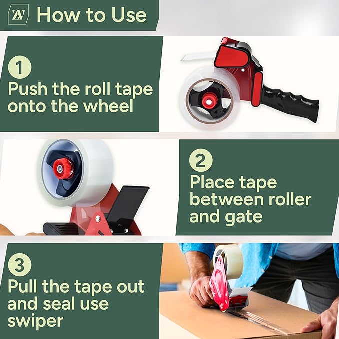 Zuvo Heavy Duty Tape Gun and Dispenser with 6 Clear Packaging Tapes. Clear Packaging Tape 44mm X 66m with Metal Tape Gun Dispenser for Moving Boxes,Warehouse Or General Packing Needs