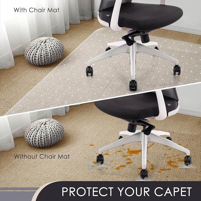 Kuyal Office Chair Mat for Carpet, Set of 2, Heavy Duty Computer Chair Mat | 32''x48'', Under Desk Protector Carpeted Clear Floors Mat, Easy Chair Movement,Ship Flat