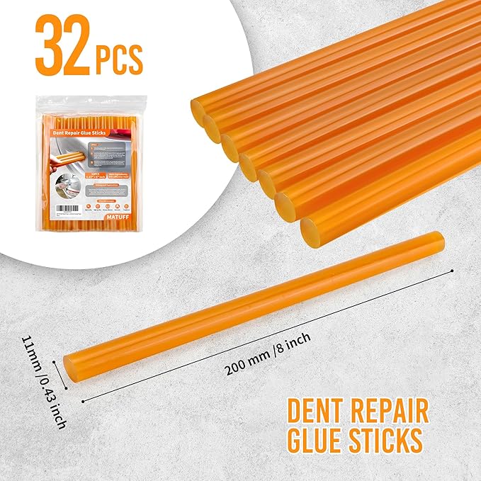 32 Pcs Dent Repair Glue Sticks, 0.43” Dia x 8” Long Yellow Hot Glue Sticks, Paintless Dent Repair Tool Kit PDR Glue Sticks for Craft Gun and Car Body Repair Dent Remover Tool