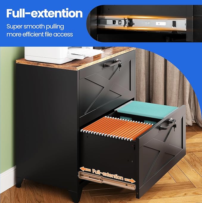 MIIIKO 2 Drawer Lateral File Cabinet with Lock,Metal Filing Storage Cabinets for Home Office,Files Folders Letter/Legal/A4 Size