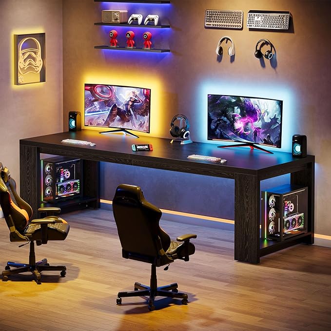 Tribesigns 2 Person Desk Set of 2, 86.6 Inches Extra Long Desk, Two People Computer Writing Table, All Wood Large Desks Workstation for Home Office, Black