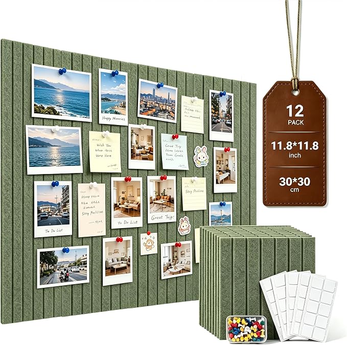 48" x 36" Large Felt Bulletin Cork Board 12PCS 60 Adhesives 50 Pushpins | Bulletin Board Pin Board, Sound-Dampening Damage-Free Mounting, Dorm Essential Wall Decor for Home & Officice, Light Green