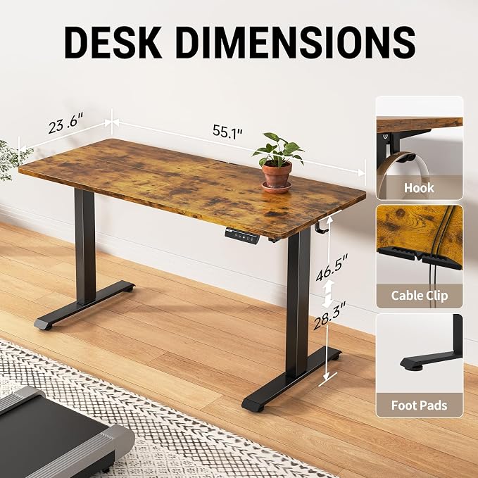 Veken 55" x 23.6" Super Large Standing Desk, Conference Room Tables, Brown | Height Adjustable Electric Computer Desk, Sit to Stand Up, Modern Workstation for Home Office, Writing, Gaming Study