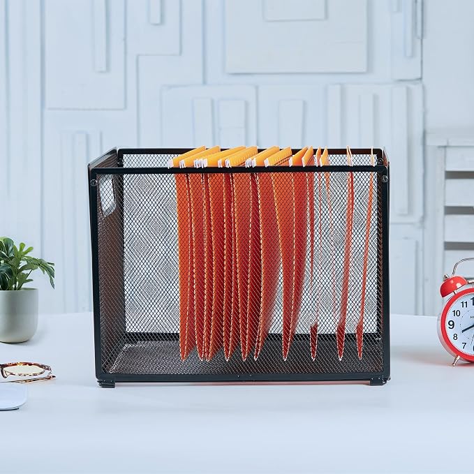 SETTFRFE 2 Pack Letter Size Hanging Folder Organizer,Metal File Box,Black | Mesh File Basket & Hanging File Rack with Handle,File Crate for Hanging Folders,Filing Organizer for Office,Classroom & Home