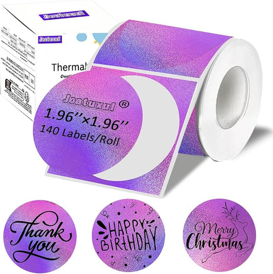 Thermal Labels, Compatible with T50M Pro/M110/M100/M220 Label Maker and Other 4x6 Thermal Printers for Shipping Barcode & Custom Stickers, Holographic Stardust Purple, 2×2 inch