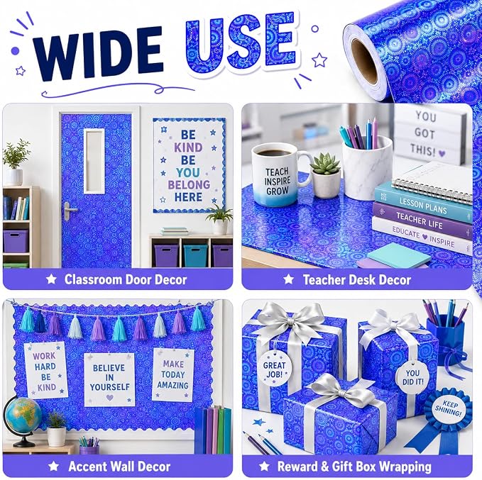 Royal Blue Iridescent Bulletin Board Paper Roll,17" x20 Ft Bulletin Board Background Paper Roll,Fade Resistant Wrinkle Resistant Poster DIY Crafts Paper Glitter Wallpaper Classroom Office Home Dec