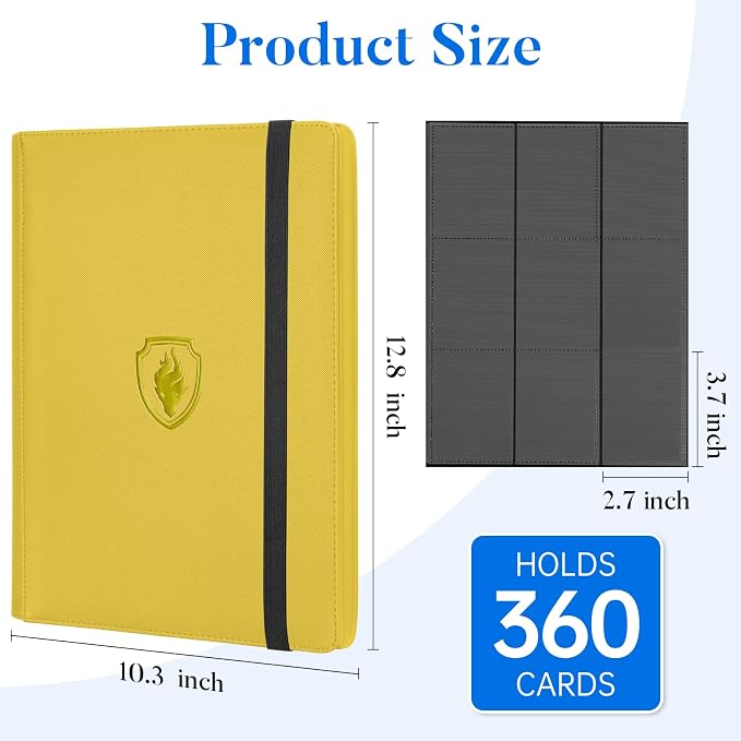 Premium 9 Pocket Card Binder for 360 Cards, Fabmaker PU Trading Card Binder | Sturdy Card Collection Album, Side-Loading, Sleek Card Holder Folders for Game Cards & Sports Cards, Yellow