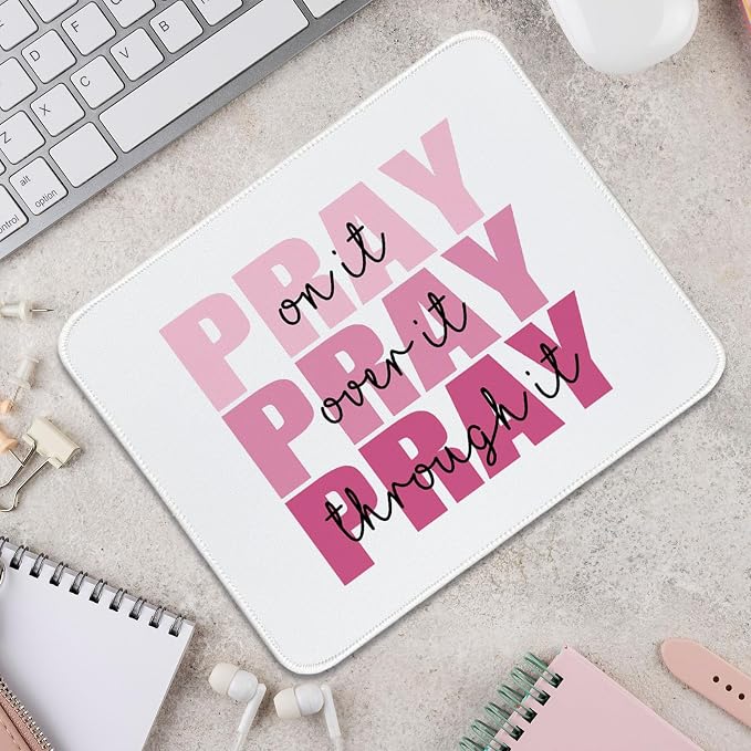 UTELKA Pink Mouse Pad Aesthetic Christian Small Mouse Pads 10.2x8.2 | Pray Over It Pray Through It, Religious Jesus Mousepads For Office, Scripture Church Gifts For Women,Christian Office Decor