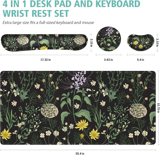 Desk Mat, Mouse Pad with Wrist Rest,4-in-1 Large Mouse Pads for Desk,Computer Ergonomic Mousepad with Wrist Support for Keyboard and Mouse(Grass)