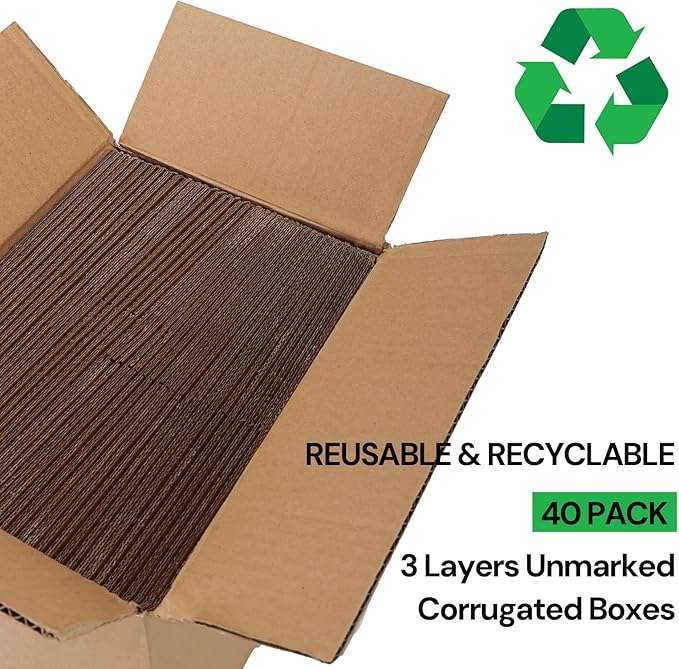 Rempry 40 Pack 5x4x4 Shipping Boxes Brown, Small Corrugated Cardboard Box for Mailing, Packaging Small Business, Kraft Mailer Boxes