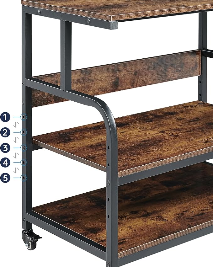 Fannova 32.3" Wide Extra Large Printer Stand with Adjustable Storage Shelf | Heavy Duty Printer Table with Industrial Wheels, 3 Tier Rolling Cart for 3D Printers Wide Format Printers, Rustic Brown