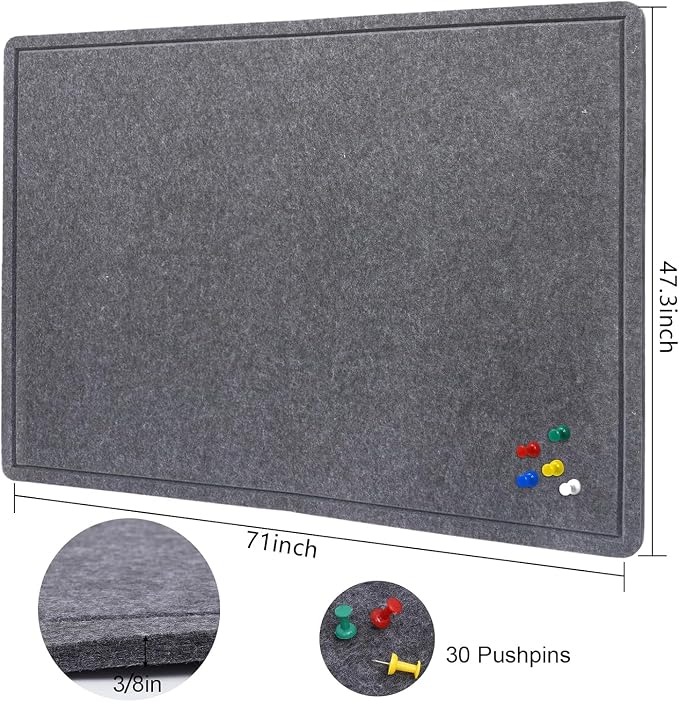 Large Bulletin Board 72" x 48" Felt Cork Board - Decor Pin Board, Dark Gray | Cork Board Alternative for Wall, Foldable Self-Adhesive Vision Board Prayer Board with Pushpins for Home Office Classroom